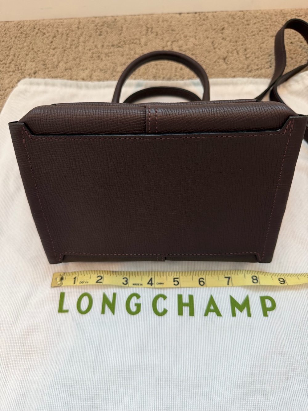 Longchamp Dark Purple Pebbled Leather Crossbody Mailbox Bag with Gold Hardware - Picture 8 of 9